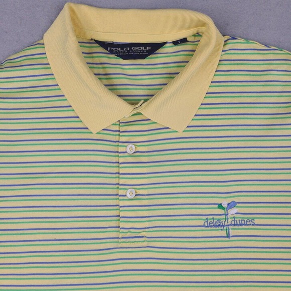 Polo Golf Ralph Lauren Polo Shirt Men's Large Yellow Pima Cotton Striped Soft - Picture 2 of 11